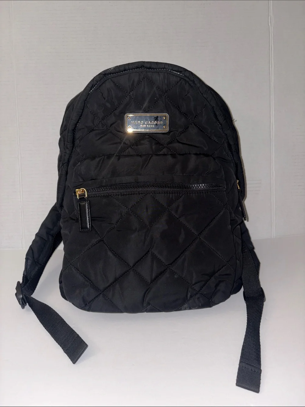 Authentic Marc Jacobs Black Quilted Nylon Mini Backpack with Gold Hardware